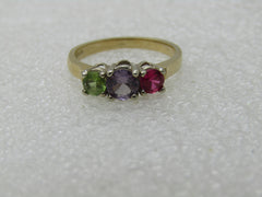 Vintage 14kt Sapphire, Ruby, Tourmaline Ring, Sz. 7.5