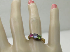 Vintage 14kt Sapphire, Ruby, Tourmaline Ring, Sz. 7.5