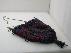 Antique Beaded Purse, Brass Wheatlink Strap, Tassel