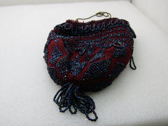Antique Beaded Purse, Brass Wheatlink Strap, Tassel