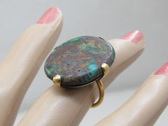Vintage Southwestern 18kt & Sterling Gold Boulder Turquoise Ring, Sz. 5.5, 25+TCW.
