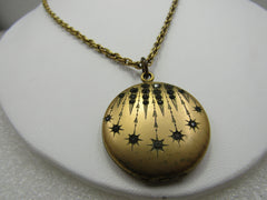 Victorian Rhinestone Locket Necklace, Falling Stars. 28"
