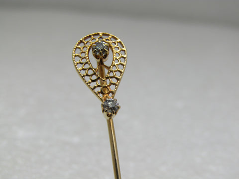 Antique 14kt Old European Cut Diamond Stick Pin, Antique 1890-1930. 2.75"