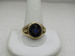 Vintage 10kt Masonic Ring, Blue Spinel, Sz. 12.5, Oval, Mid-Century