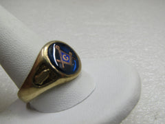 Vintage 10kt Masonic Ring, Blue Spinel, Sz. 12.5, Oval, Mid-Century