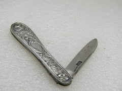 Antique Sterling Silver Art Nouveau Folding Knife , 5.5" Open