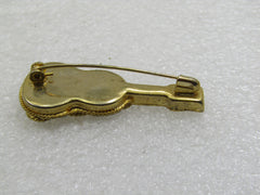 Vintage Floral Micro Mosaic Guitar Brooch, 1950's