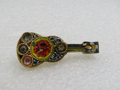 Vintage Floral Micro Mosaic Guitar Brooch, 1950's