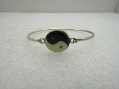 Vintage Alpaca Mexico Yin/Yang Bracelet, Locking Bangle, 6.5"