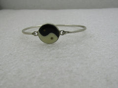 Vintage Alpaca Mexico Yin/Yang Bracelet, Locking Bangle, 6.5"