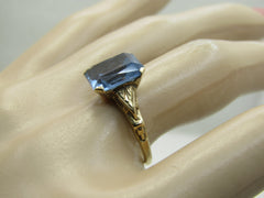 Vintage 10kt Blue Topaz Princess Cut Ring, Art Deco, Sz. 7, 3CTW