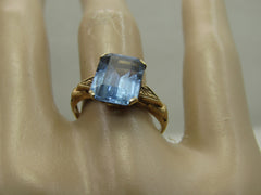 Vintage 10kt Blue Topaz Princess Cut Ring, Art Deco, Sz. 7, 3CTW