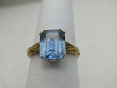 Vintage 10kt Blue Topaz Princess Cut Ring, Art Deco, Sz. 7, 3CTW