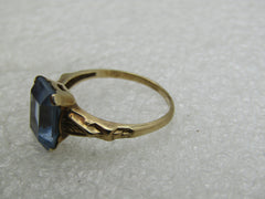 Vintage 10kt Blue Topaz Princess Cut Ring, Art Deco, Sz. 7, 3CTW
