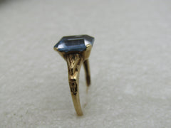 Vintage 10kt Blue Topaz Princess Cut Ring, Art Deco, Sz. 7, 3CTW