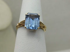 Vintage 10kt Blue Topaz Princess Cut Ring, Art Deco, Sz. 7, 3CTW