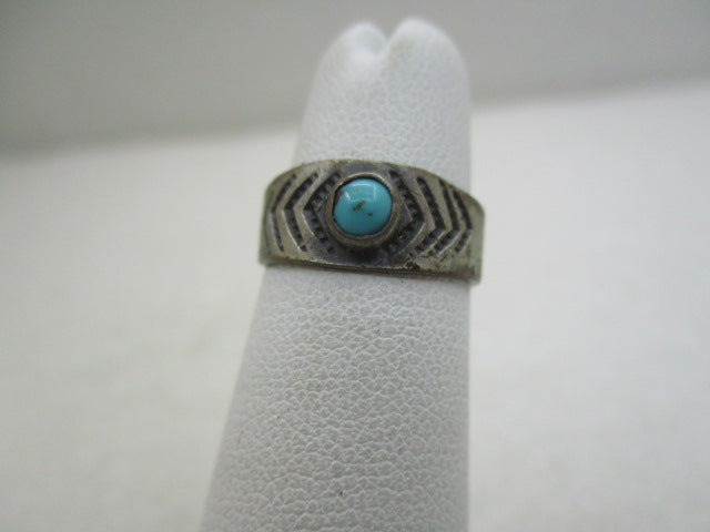 Vintage Sterling Southwestern Turquoise Stamped Ring, Sz 3  (SS)