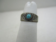 Vintage Sterling Southwestern Turquoise Stamped Ring, Sz 3  (SS)
