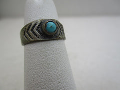 Vintage Sterling Southwestern Turquoise Stamped Ring, Sz 3  (SS)