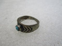 Vintage Sterling Southwestern Turquoise Stamped Ring, Sz 3  (SS)