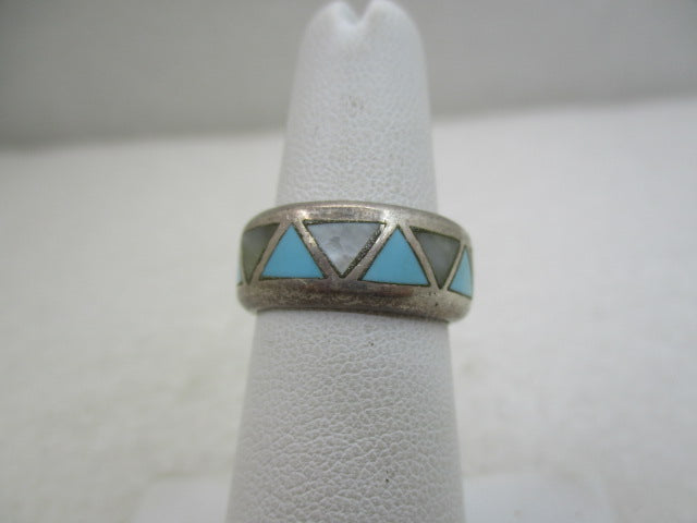 Vintage Sterling Southwestern Turquoise Inlaid Band/Ring, Sz. 5.5