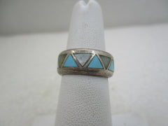 Vintage Sterling Southwestern Turquoise Inlaid Band/Ring, Sz. 5.5