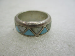 Vintage Sterling Southwestern Turquoise Inlaid Band/Ring, Sz. 5.5