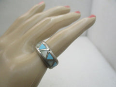 Vintage Sterling Southwestern Turquoise Inlaid Band/Ring, Sz. 5.5