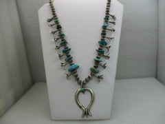 Vintage Southwestern Turquoise Squash Blossom Necklace, 24" (WB)