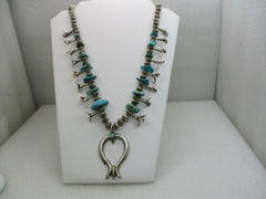 Vintage Southwestern Turquoise Squash Blossom Necklace, 24" (WB)