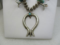 Vintage Southwestern Turquoise Squash Blossom Necklace, 24" (WB)