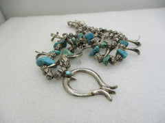 Vintage Southwestern Turquoise Squash Blossom Necklace, 24" (WB)