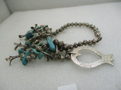 Vintage Southwestern Turquoise Squash Blossom Necklace, 24" (WB)