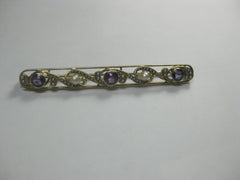Edwardian 14kt Amethyst & Seed Pearl Brooch