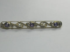 Edwardian 14kt Amethyst & Seed Pearl Brooch