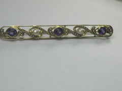 Edwardian 14kt Amethyst & Seed Pearl Brooch
