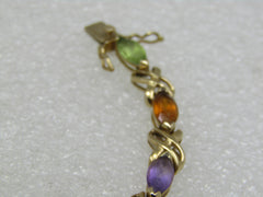 Vintage 14kt Mixed Gemstone Tennis Bracelet, Signed, 7.5", Appx. 10.42gr.