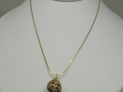 Vintage 14kt Gold Red White Guilloche Egg Necklace, 16"