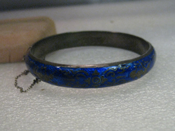 Vintage outlets Siam Sterling Guilloche Blue Enamel Bangle Bracelet