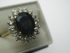 14kt Deep Blue Spinel Diamond Ring, Halo, Sz. 6, 4.89 Gr.