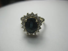 14kt Deep Blue Spinel Diamond Ring, Halo, Sz. 6, 4.89 Gr.