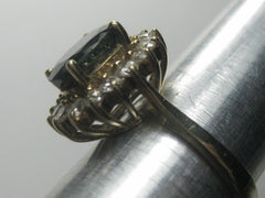 14kt Deep Blue Spinel Diamond Ring, Halo, Sz. 6, 4.89 Gr.