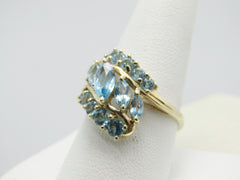10kt Aquamarine Tiered Bypass Ring, Size 10.5, 2TCW, Yellow Gold, Signed Sanuk