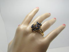 10kt Blue Spinel Cluster Ring, Tiered, Art Deco Design, Size 10, 3.5 TCW+, Yellow Gold, Signed EL