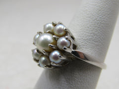 Vintage 10kt Pearl Cluster Halo Ring, Sz. 5.75, 1960's-1970's