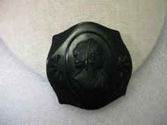 Vintage Brooch, Black Mourning Cameo Brooch, Bakelite Woman with Headdress, early 1900s
