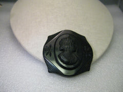 Vintage Brooch, Black Mourning Cameo Brooch, Bakelite Woman with Headdress, early 1900s