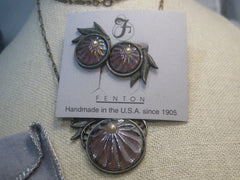 Fenton Sterling Iridescent Amethyst Necklace Earrings Set, 24", Margarita de Santis, Clip Earrings