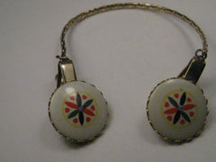 Vintage Sweater Guard/Clip with Round Hex Sign Ceramic Accents, late 1950's-1960's