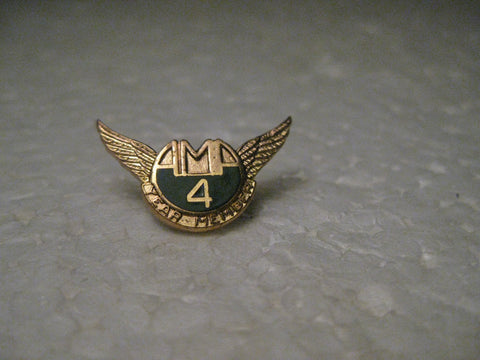 Vintage American Motorcycle Association 4 Year Member Pin, Winged, Gold Tone, Enameled